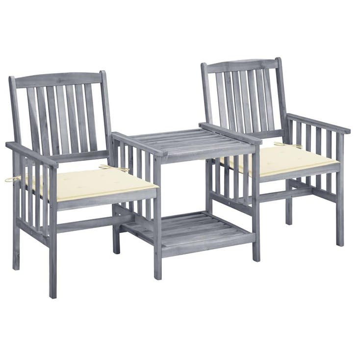 vidaXL Tuinstoelen met tafeltje en kussens massief, Tuin en Terras, Tuinsets en Loungesets, Nieuw, Verzenden