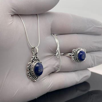 Argent - Ensemble de bijoux 2 pièces - Lapis-lazuli naturel