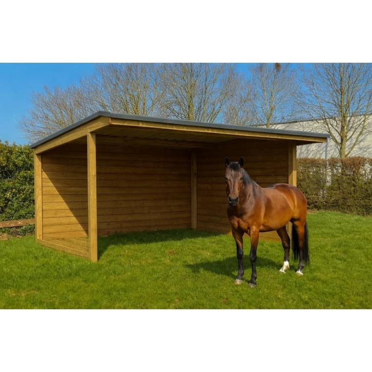 Aanbouw houten schuilstal 3x3m + extra oversteek van 1,20m -, Dieren en Toebehoren, Stalling en Weidegang