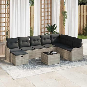 vidaXL Tuinbank Set 9 st Lichtgrijs poly rattan, Verzenden, Nieuw