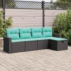 vidaXL 5-delige Loungeset met kussens poly rattan zwart, Verzenden, Nieuw, Loungeset