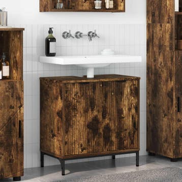 vidaXL Wastafel kabinet voor de badkamer Rook Eiken, Verzenden, Nieuw