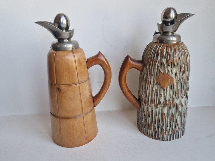 Macabo - Thermosfles (2) - Hout, Metaal, Glas - Paar karafes, Antiek en Kunst, Curiosa en Brocante