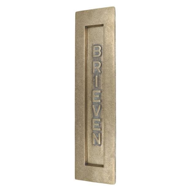 Brievenbus verticaal met opdruk messing antiek, Tuin en Terras, Brievenbussen, Nieuw, Overige materialen