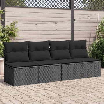 vidaXL Tuinbank met kussens 4-zits zwart poly rattan, Tuin en Terras, Verzenden, Nieuw
