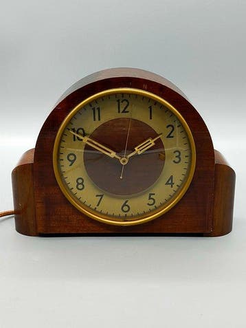Klok - Mid-century modern Messing, Glas, Hout - 1950-1960, Antiek en Kunst