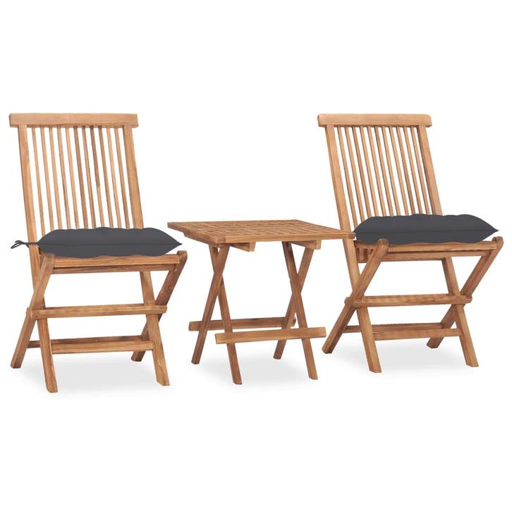 vidaXL 3-delige Tuinset inklapbaar met kussen massief, Tuin en Terras, Tuinsets en Loungesets, Tuinset, Nieuw, Verzenden