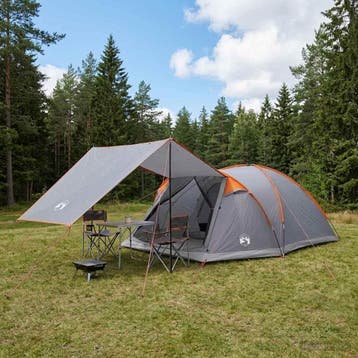 vidaXL Huisje Tent 8-persoons Grijs en Oranje Polyester en, Verzenden