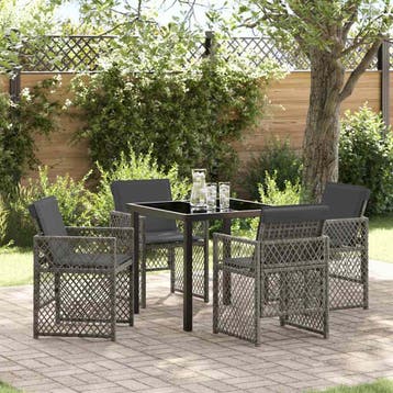 vidaXL Tuin Eettafel Set 5 pcs Grijs poly rattan, Verzenden, Nieuw