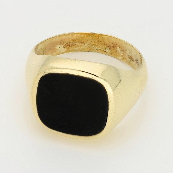 Ring - 14 karaat Geel goud - Onyx, Handtassen en Accessoires, Ringen