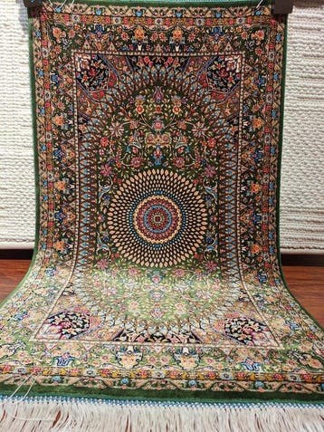 Tapis en soie de luxe - Vert émeraude - Fini à la main -