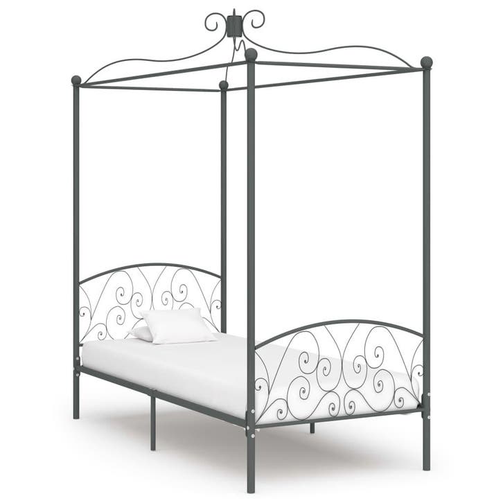 vidaXL Hemelbedframe metaal grijs 90x200 cm, Huis en Inrichting, Slaapkamer | Bedden, Nieuw, Verzenden