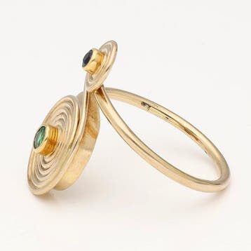 Bague - 14 carats Or jaune - 0.15ct. tw. Émeraude - Saphir