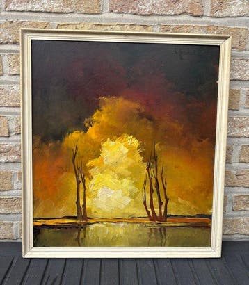 Leonard Jordaens (1944-2000) - Landschap met ondergaande zon, Antiquités & Art, Art | Peinture | Classique