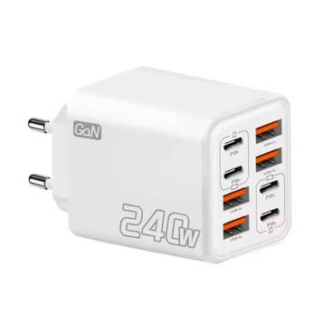 8-Port Stekkerlader 240W GaN - USB/USB-C Muur Oplader, Telecommunicatie, Verzenden, Nieuw