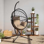 vidaXL Hangstoel met standaard rattan en staal taupe, Verzenden, Nieuw