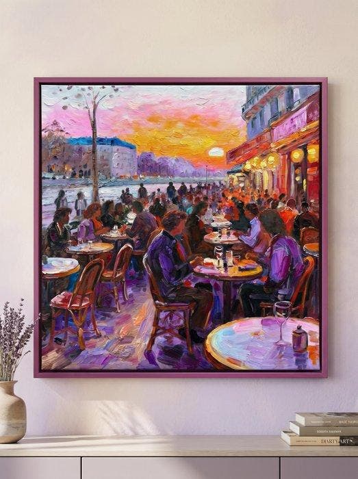 Néo Pablo - Café at Dusk – 100% original Painting by Neo, Antiquités & Art, Art | Peinture | Moderne