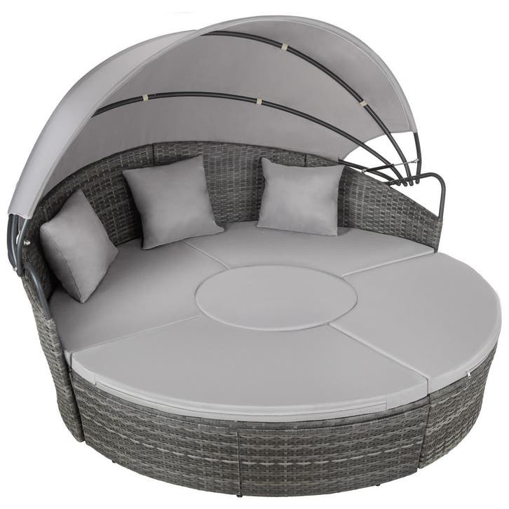 tectake Wicker zonne-eiland Santorini - grijs, Tuin en Terras, Tuinsets en Loungesets, Verzenden