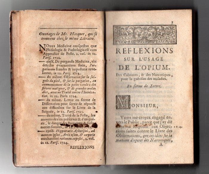 M. Hecquet - Reflexions sur lusage de lopium, des, Antiquités & Art, Antiquités | Livres & Manuscrits