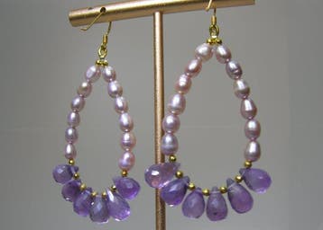 amethist Oorbellen - Hoogte: 67 mm - Breedte: 34 mm- 11.2 g