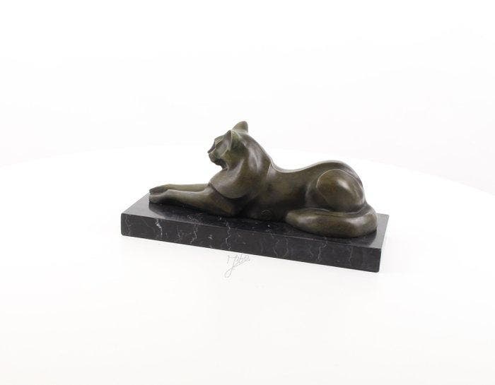 Beeld, Moderne liggende kat - 16 cm - Brons, Marmer, Antiek en Kunst, Kunst | Designobjecten