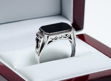 - 835 argent - Onyx - Anneau-signet - Bague