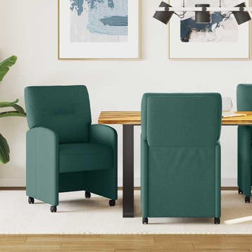 vidaXL Eetkamerstoelen met wielen 2 st Stof Donkergroen, Maison & Meubles, Chaises, Verzenden
