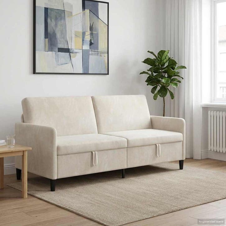 vidaXL Sofa met Opbergruimte Crèmekleurig 192 x 78 x 87 cm, Huis en Inrichting, Zetels | Zetels, Nieuw, Verzenden