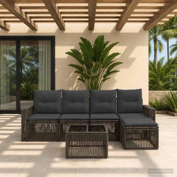 vidaXL Tuinbank Set 6 st Grijs en Donkergrijs poly rattan, Verzenden, Nieuw