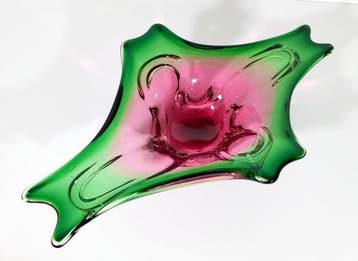 Vaas - watermeloen - Glas - Centrumstuk 43 cm 1970