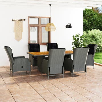 vidaXL 7-delige Tuinset met kussens poly rattan lichtgrijs, Verzenden, Nieuw, Tuinset