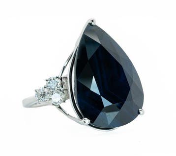 Zonder minimumprijs - Ring - 14 karaat Witgoud, Deep Blue