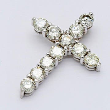 Pendentif en forme de croix - 14 carats Or blanc - 1.36ct.