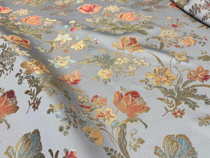 Fluwelen jacquard met bloemenmotief op een zilverkleurige, Antiquités & Art, Tapis & Textile