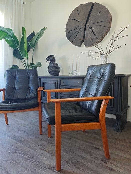 Sibast Mobler - Lounge stoel (2) - Palissander, Leder -, Antiek en Kunst, Antiek | Meubels | Stoelen en Sofa's