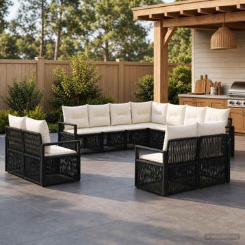 vidaXL Tuinbank Set 11 st Zwart poly rattan, Verzenden