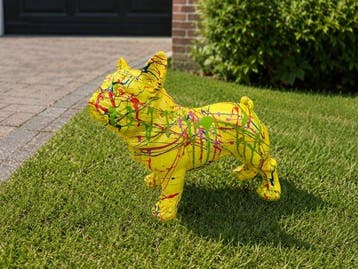 Beeld, yellow buldog artistic - 28 cm - polyresin