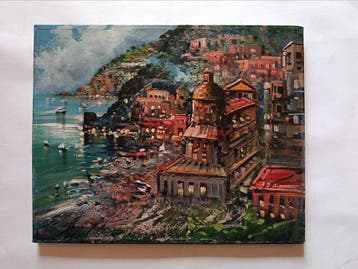 Marino Faliero (1948) - Luci a Positano (costiera, Antiek en Kunst