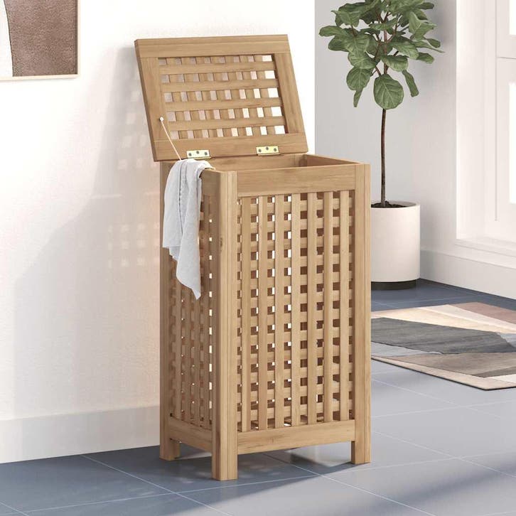 vidaXL Wasmand 35x25x60 cm massief teakhout, Maison & Meubles, Accessoires pour la Maison | Autre, Envoi