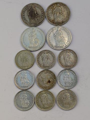 Zwitserland. Lot 1 and 1/2 Francs Silver 1901-1960