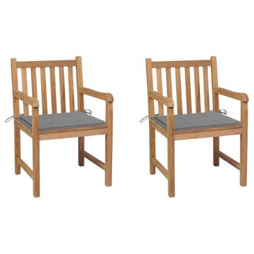 vidaXL Tuinstoelen 2 st met grijze kussens massief teakhout, Verzenden
