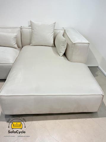 Hoekzetel beige in fluweel extra breed ligvlak – overstock, Verzenden