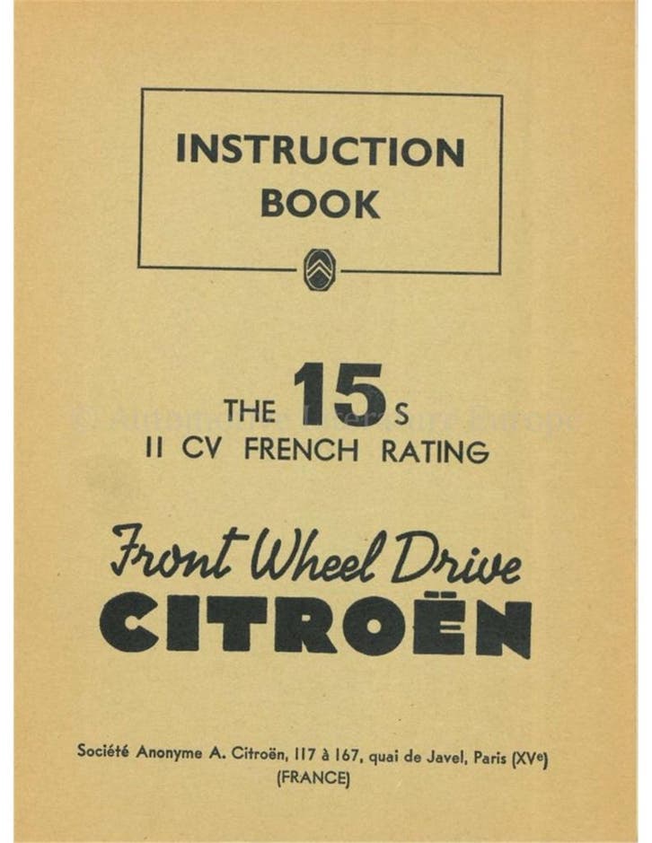 1953 CITROËN TRACTION AVANT INSTRUCTIEBOEKJE ENGELS, Autos : Divers, Modes d'emploi & Notices d'utilisation