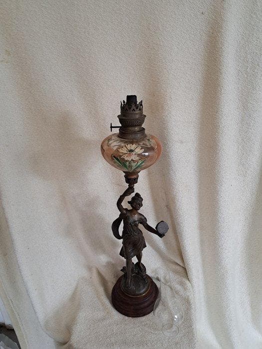 GITANA - Olielamp - 1841 - 1907 - Zinklegering, Glas, Hout -, Antiquités & Art, Art | Objets design