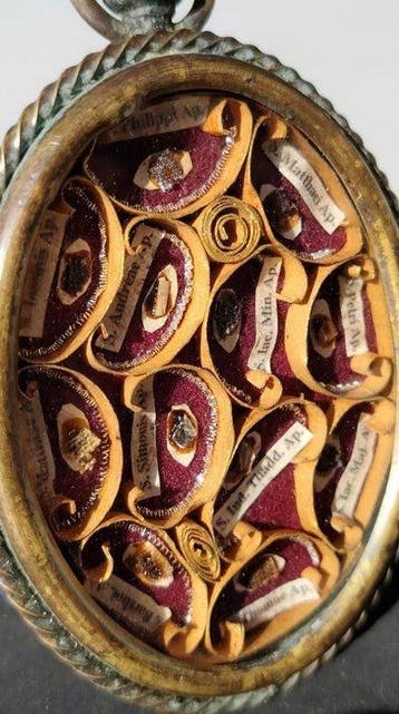 Reliekhouder - Messing, Glas, Textiel - 1800-1850 - 12, Antiek en Kunst
