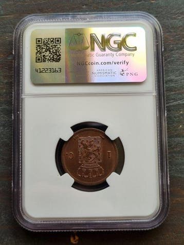 Nederland. Willem I. 1 cent 1837 Slab NGC ms63 BN (Zonder