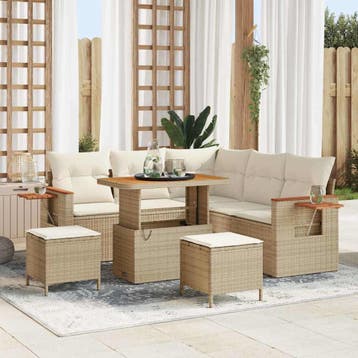 vidaXL Tuinbank Set 9 st 8-Aantal zitplaatsen Beige en Crème, Verzenden, Nieuw