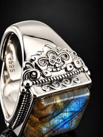 Blauwe Labradoriet Ring - 925 Sterling Zilver - Verstelbaar