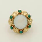 Bague - 14 carats Or jaune Opale - turquoise, Handtassen en Accessoires, Ringen, Nieuw