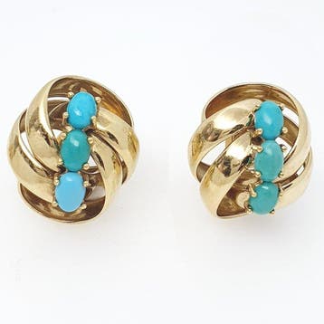 Oorbellen - 18 karaat Geel goud - 6.00ct. tw. Turquoise, Nieuw